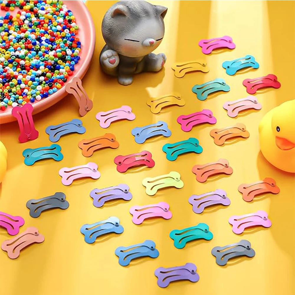 5PCS Pet Cat Dog Hair Clip Bone Shape Solid Color Pet Hairpin