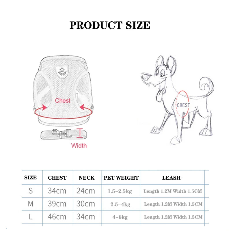 Adjustable Vest Walking Traction Rope Set for Dog Collar Breathable Mesh Harness for Small Medium Cat Dog Pet Lead
