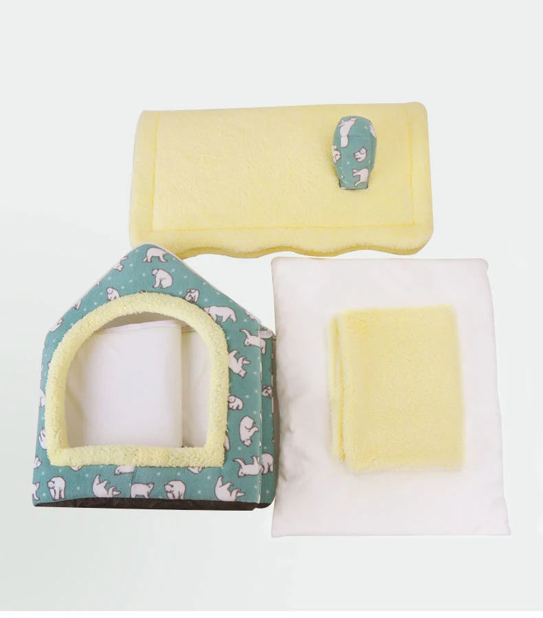 Cat/Dog Bed Sleep House Warm Cave Kennel & Removable Cushion Pad Soft Indoor Enclosed Tent Huts