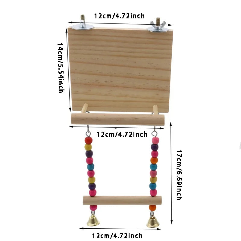 Bird Swing Toy Wooden Parrot Perch Stand Playstand with Chewing Beads Cage Playground for Budgie Birds