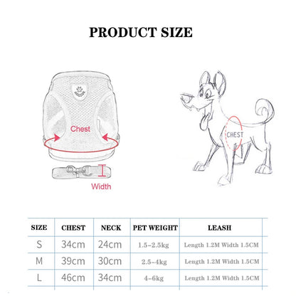 Adjustable Vest Walking Traction Rope Set for Dog Collar Breathable Mesh Harness for Small Medium Cat Dog Pet Lead
