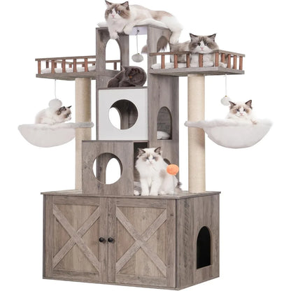 Cat Tree 60 Inch 60 inch Cat Tree With Litter Box for Indoor Big Cat Tower for Large S ...