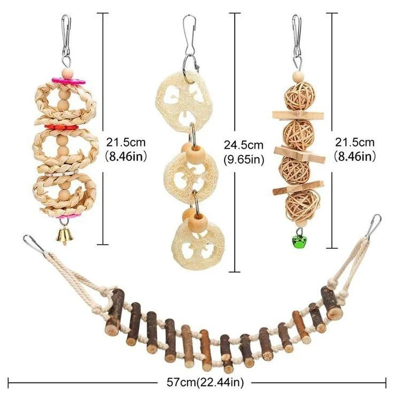 8PCS Set Combination Parrot Bird Wood Toys