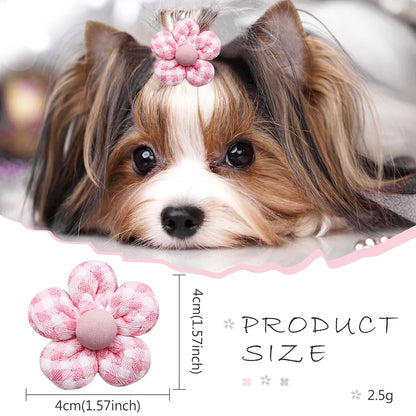 Dog Accessories 10PCS Dog Bows Flower Shape Classic Plaid Handmade Bow With Rubber Bands