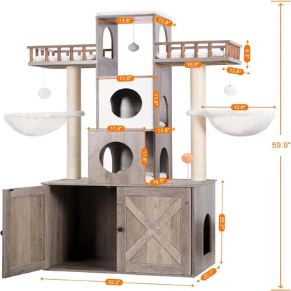Cat Tree 60 Inch 60 inch Cat Tree With Litter Box for Indoor Big Cat Tower for Large S ...