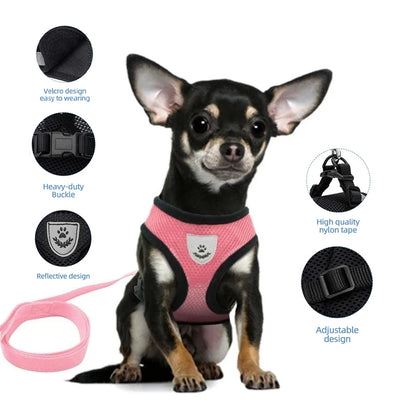Adjustable Vest Walking Traction Rope Set for Dog Collar Breathable Mesh Harness for Small Medium Cat Dog Pet Lead